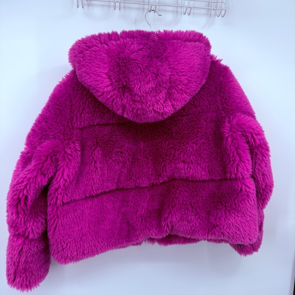 UGG Pink Faux Fur Teddy Jacket Coat Hooded Size M NWT - Picture 7 of 7